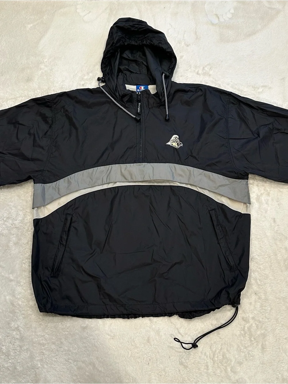 Vintage 1999 Champion Purdue Boilermakers 1/4 Zip Anorak Jacket XL Black 90s Y2K